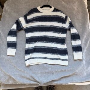 Zara Black, Gray and White Striped Crewneck Sweater